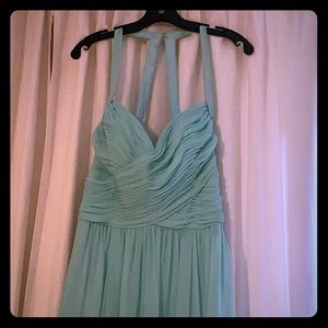 Possibly Watters Designs Floor length aqua chiffon halter gown